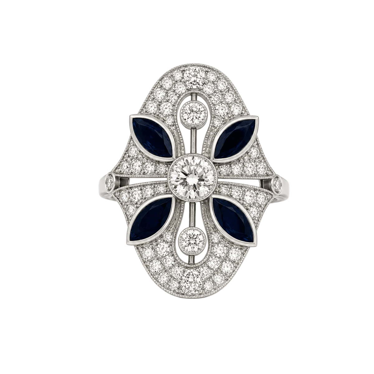 Bague Cocktail en or blanc, saphirs et diamants - Castafiore