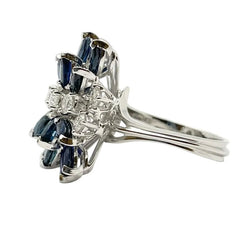 Bague Cocktail en or blanc, saphirs et diamants - Castafiore
