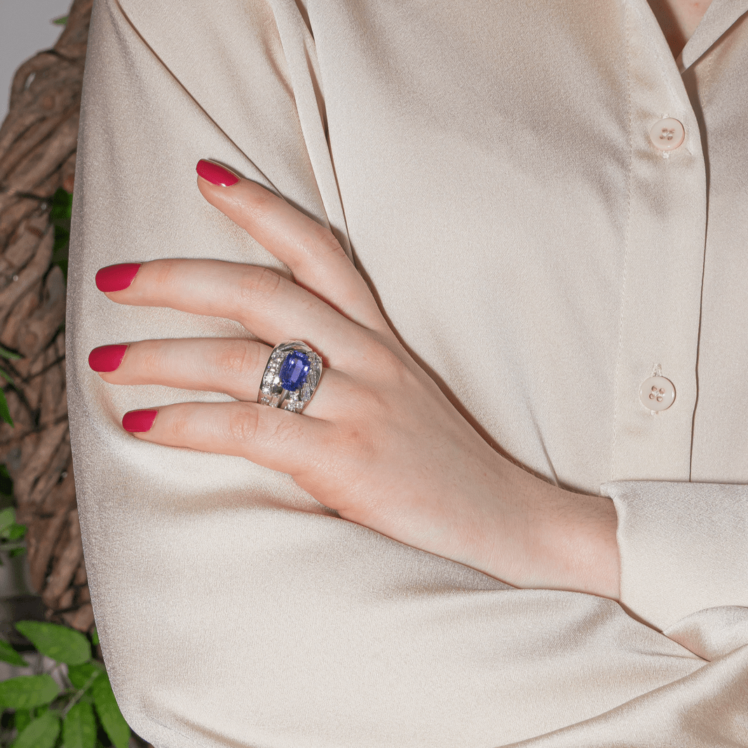Bague Cocktail en or blanc, tanzanite et dia - Castafiore
