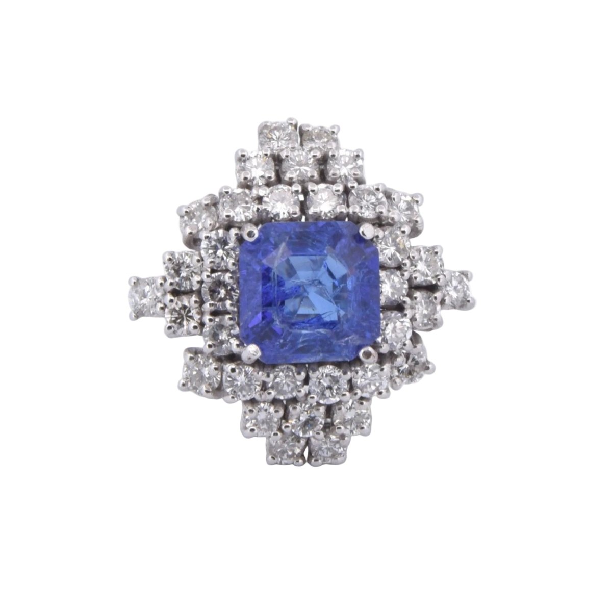 Bague Cocktail en or blanc, tanzanite et diamants - Castafiore