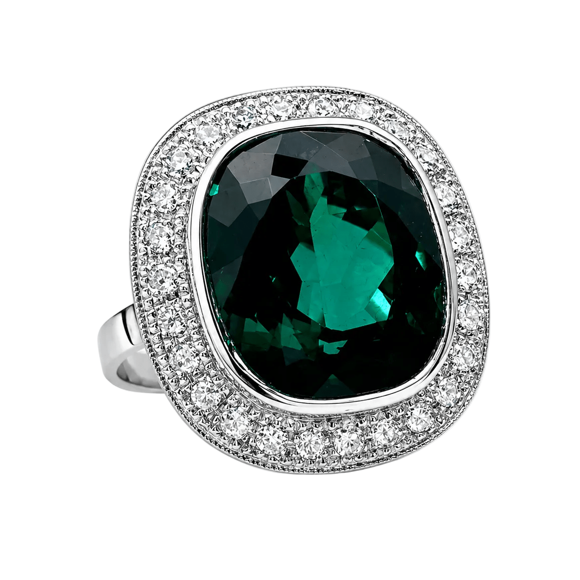 Bague Cocktail en or blanc, tourmaline et diamants