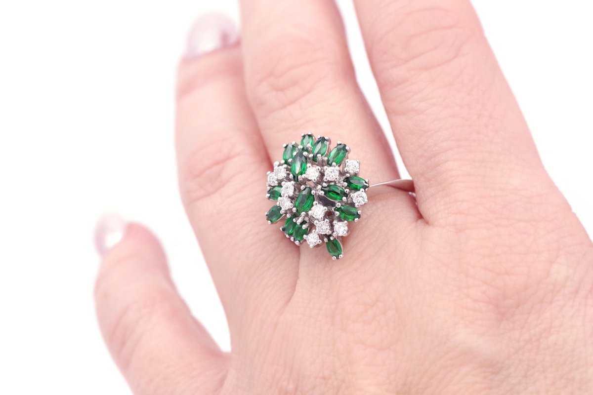 Bague Cocktail en or blanc, tourmalines et diamants - Castafiore