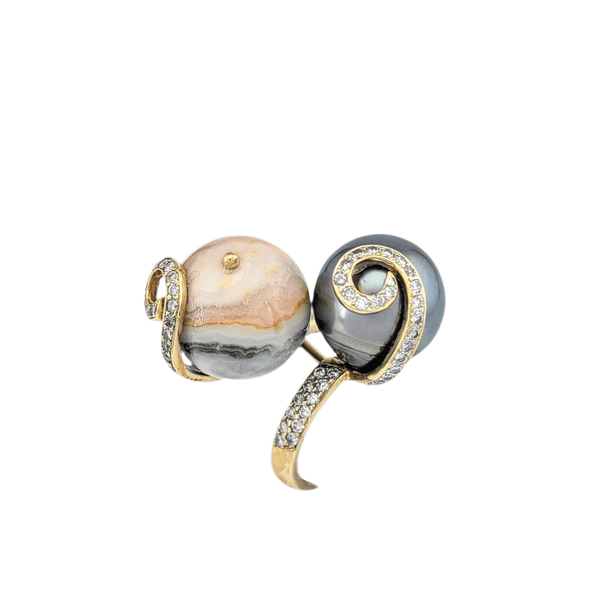 Bague Cocktail en or jaune, agate et perle - Castafiore