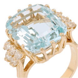 Bague Cocktail en or jaune, aigue - marine et diamants - Castafiore