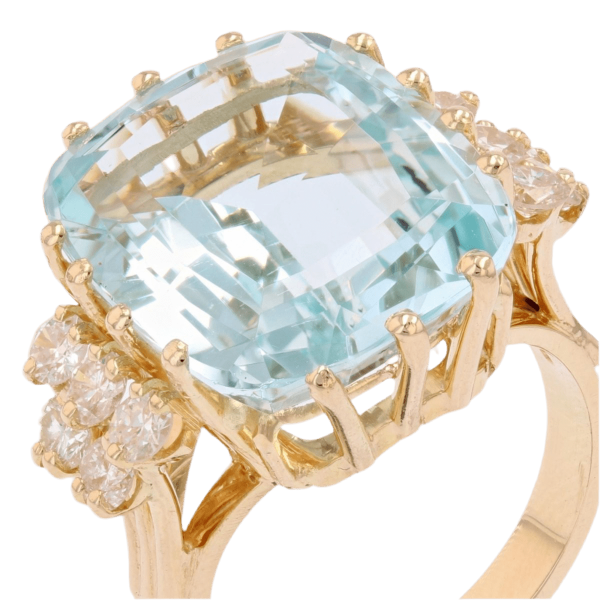 Bague Cocktail en or jaune, aigue - marine et diamants - Castafiore