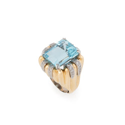 Bague Cocktail en or jaune, aigue - marine et diamants - Castafiore