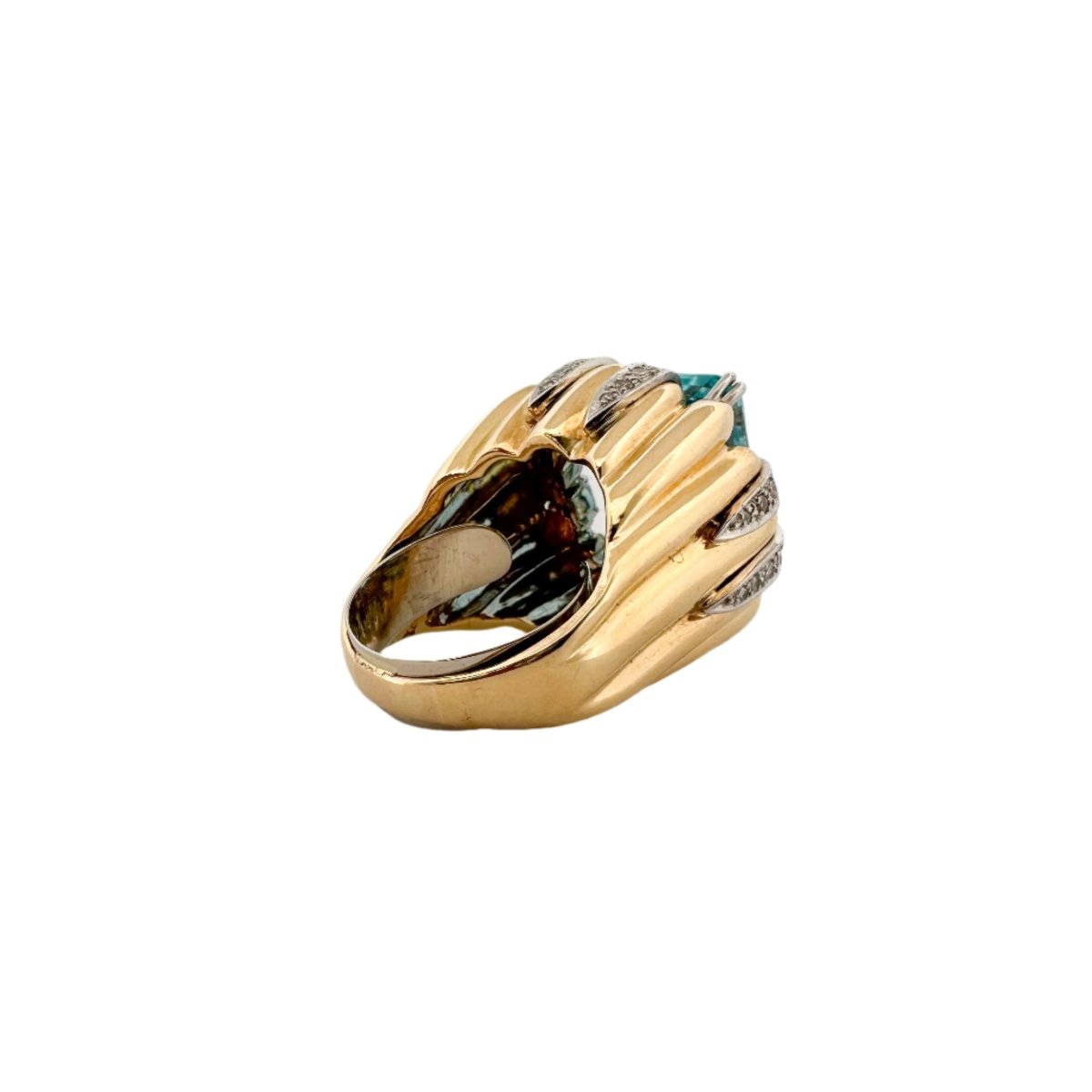 Bague Cocktail en or jaune, aigue - marine et diamants - Castafiore