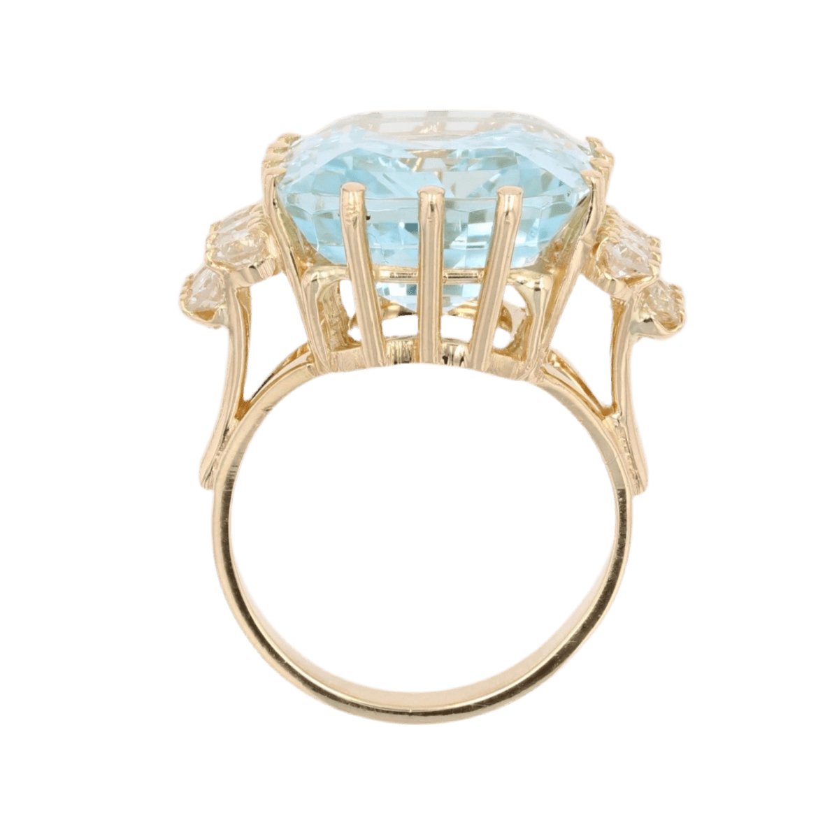 Bague Cocktail en or jaune, aigue - marine et diamants - Castafiore