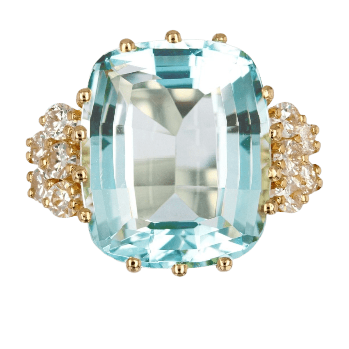 Bague Cocktail en or jaune, aigue - marine et diamants - Castafiore