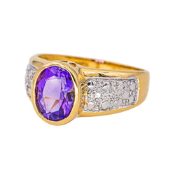 Bague Cocktail en or jaune, améthyste, et diamants - Castafiore