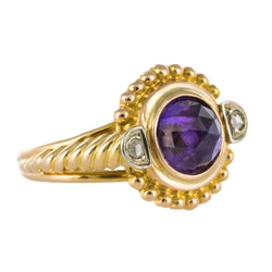 Bague Cocktail en or jaune, améthyste et diamants - Castafiore