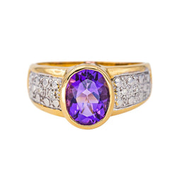 Bague Cocktail en or jaune, améthyste, et diamants - Castafiore