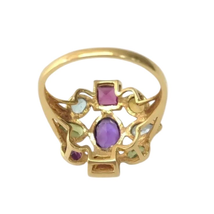 Bague Cocktail en or jaune, améthyste, péridots, aigues-marines, citrines et rhodolites - Castafiore