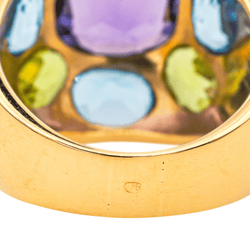Bague Cocktail en or jaune, améthyste, péridots et topaze - Castafiore