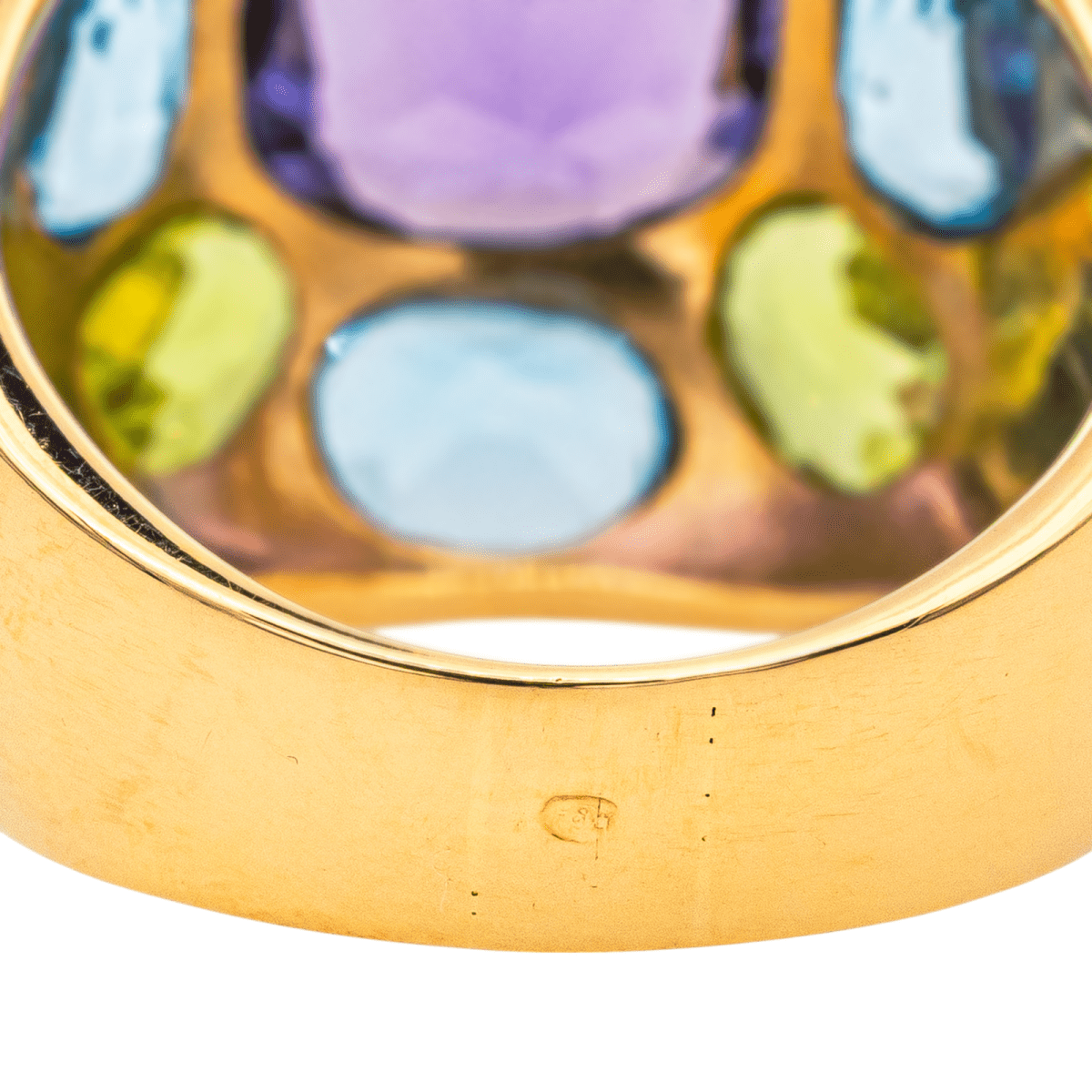Bague Cocktail en or jaune, améthyste, péridots et topaze - Castafiore