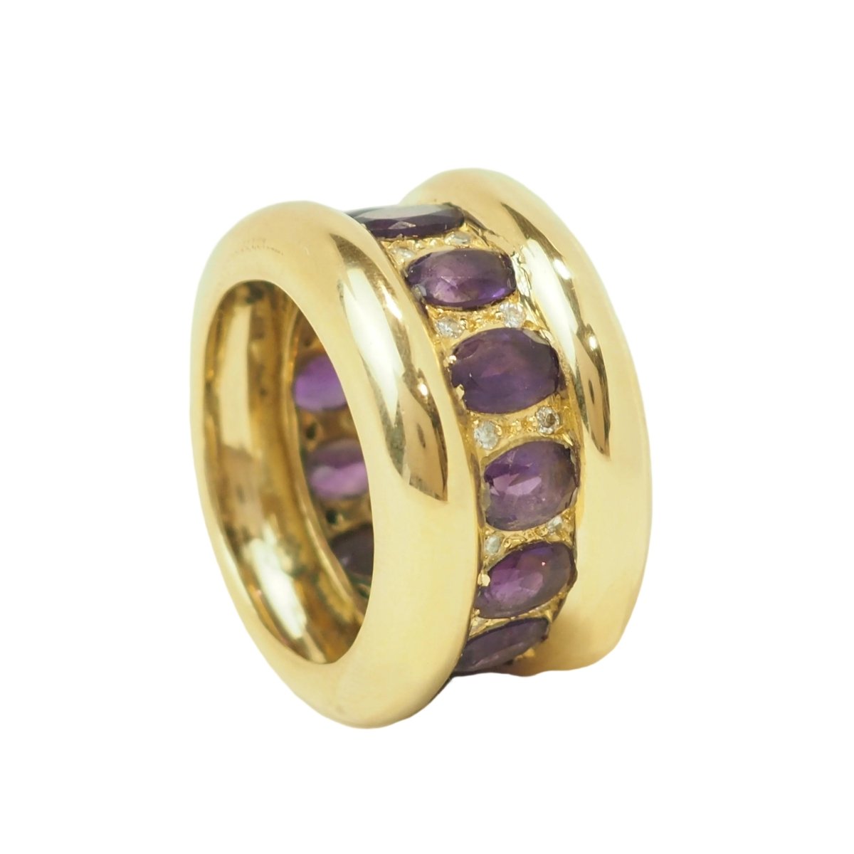 Bague Cocktail en or jaune, améthystes et diamants - Castafiore