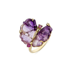 Bague Cocktail en or jaune, améthystes, rhodolites et diamants - Castafiore