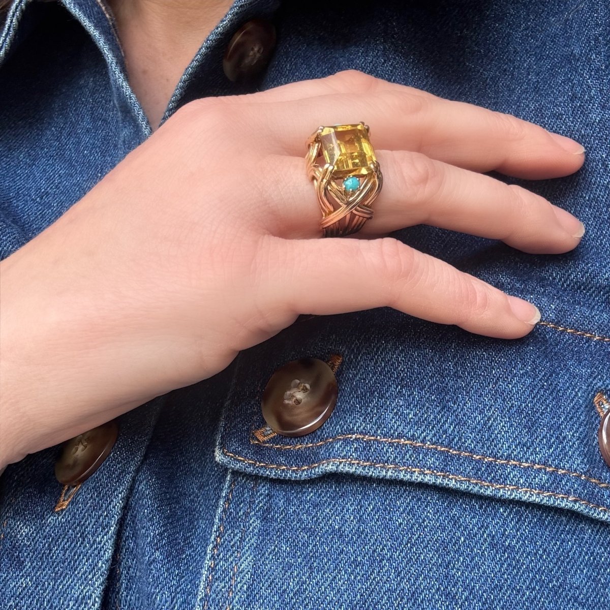 Ring citrine and turquoise cocktail