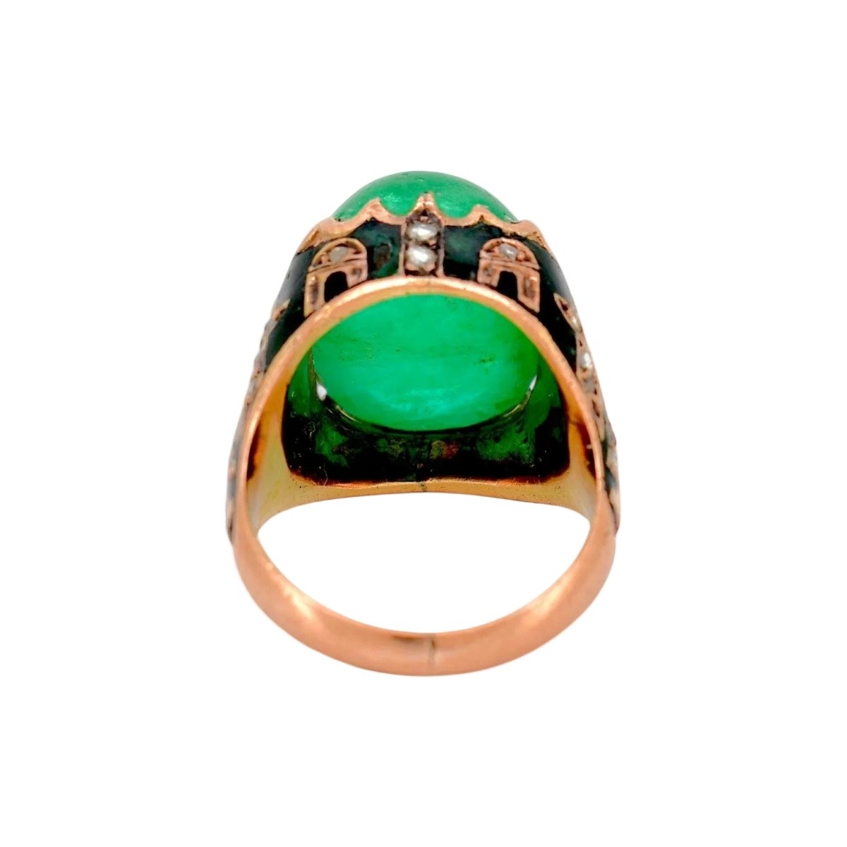 Bague Cocktail en or jaune, émail, émeraude et diamants - Castafiore