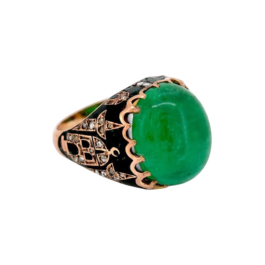 Bague Cocktail en or jaune, émail, émeraude et diamants - Castafiore