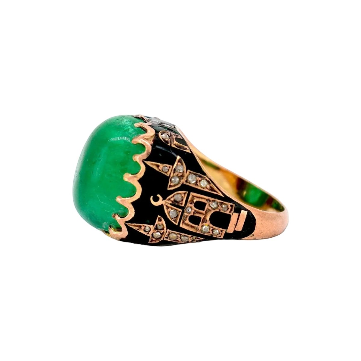 Bague Cocktail en or jaune, émail, émeraude et diamants - Castafiore