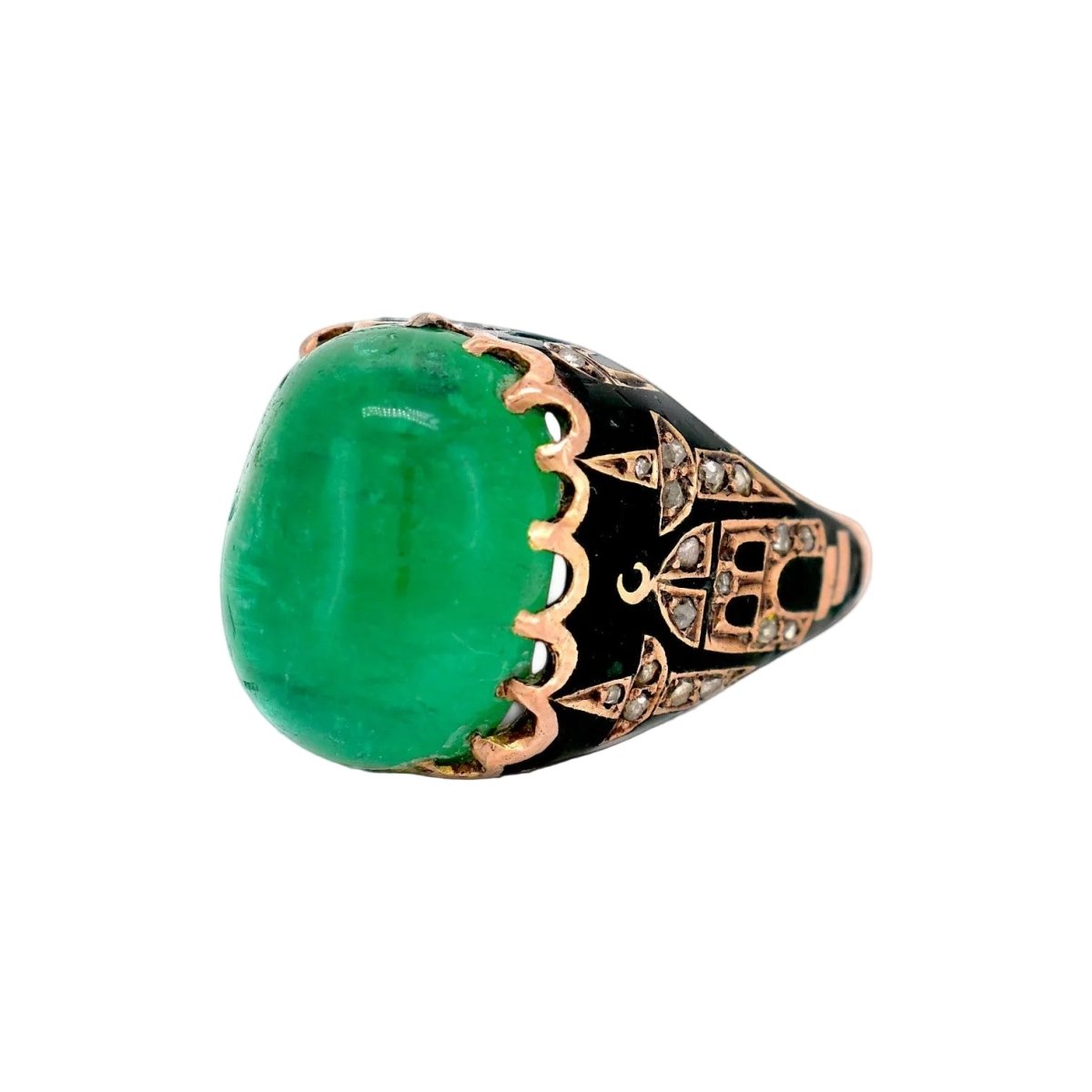 Bague Cocktail en or jaune, émail, émeraude et diamants - Castafiore