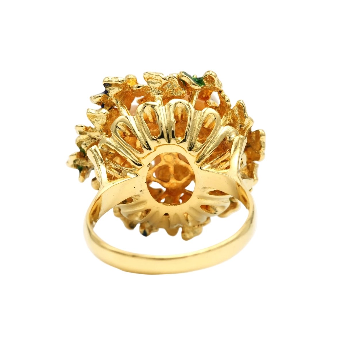 Bague Cocktail en or jaune, émail et corail - Castafiore