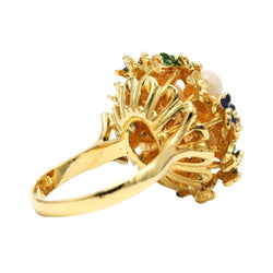 Bague Cocktail en or jaune, émail et corail - Castafiore