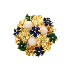 Bague Cocktail en or jaune, émail et corail - Castafiore