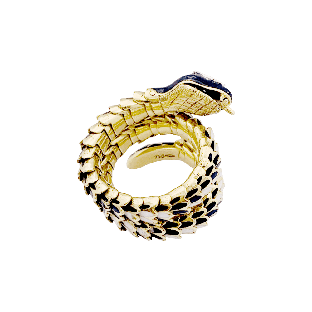 Bague Cocktail en or jaune, émail et diamants - Castafiore