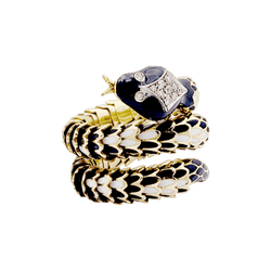 Bague Cocktail en or jaune, émail et diamants - Castafiore