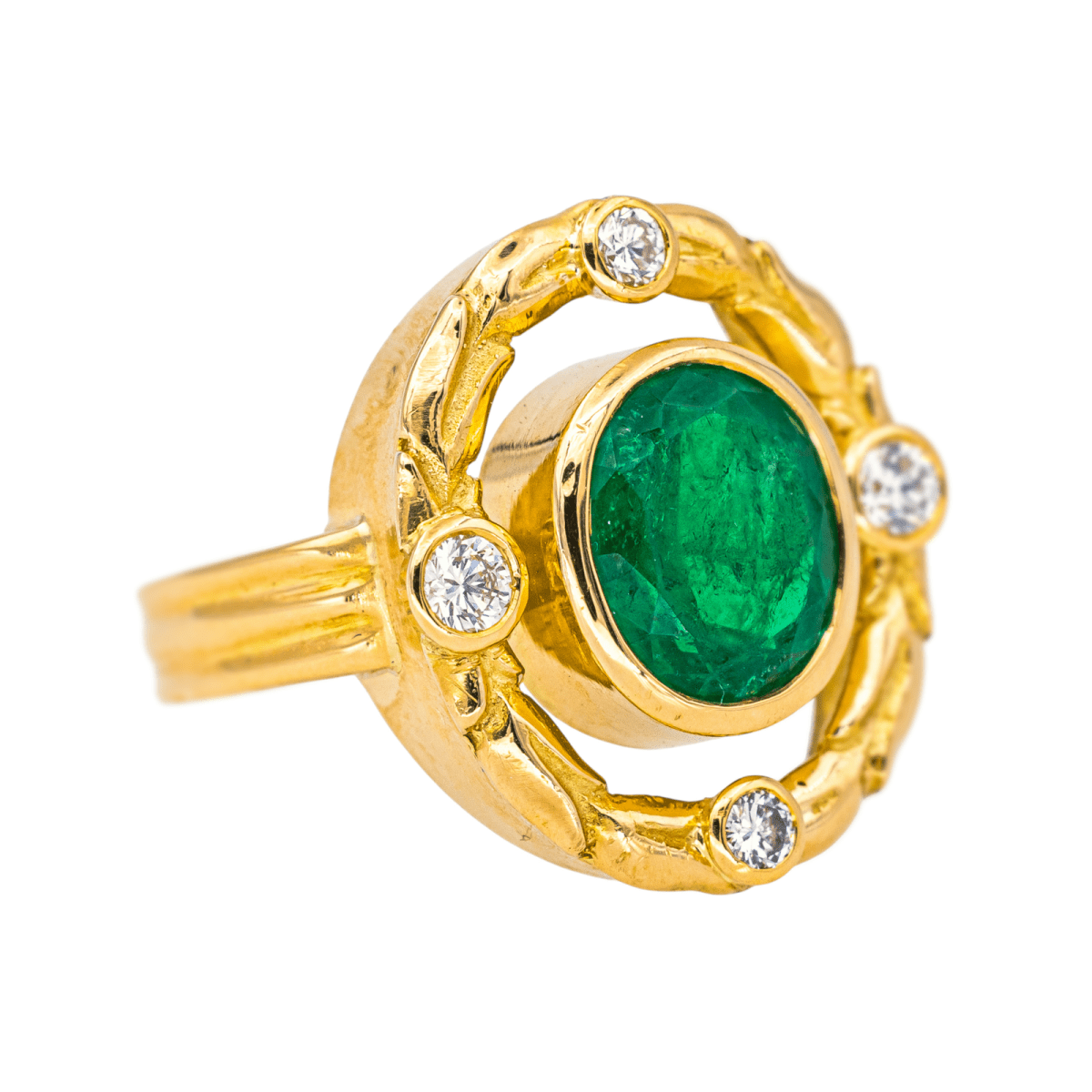 Bague Cocktail en or jaune, émeraude et diamants - Castafiore