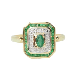 Bague Cocktail en or jaune, émeraude, et diamants - Castafiore