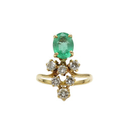 Bague Cocktail en or jaune, émeraude et diamants - Castafiore