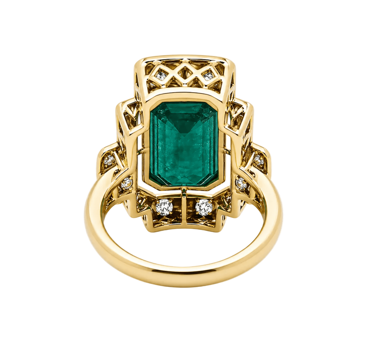 Bague Cocktail en or jaune, émeraude et diamants - Castafiore