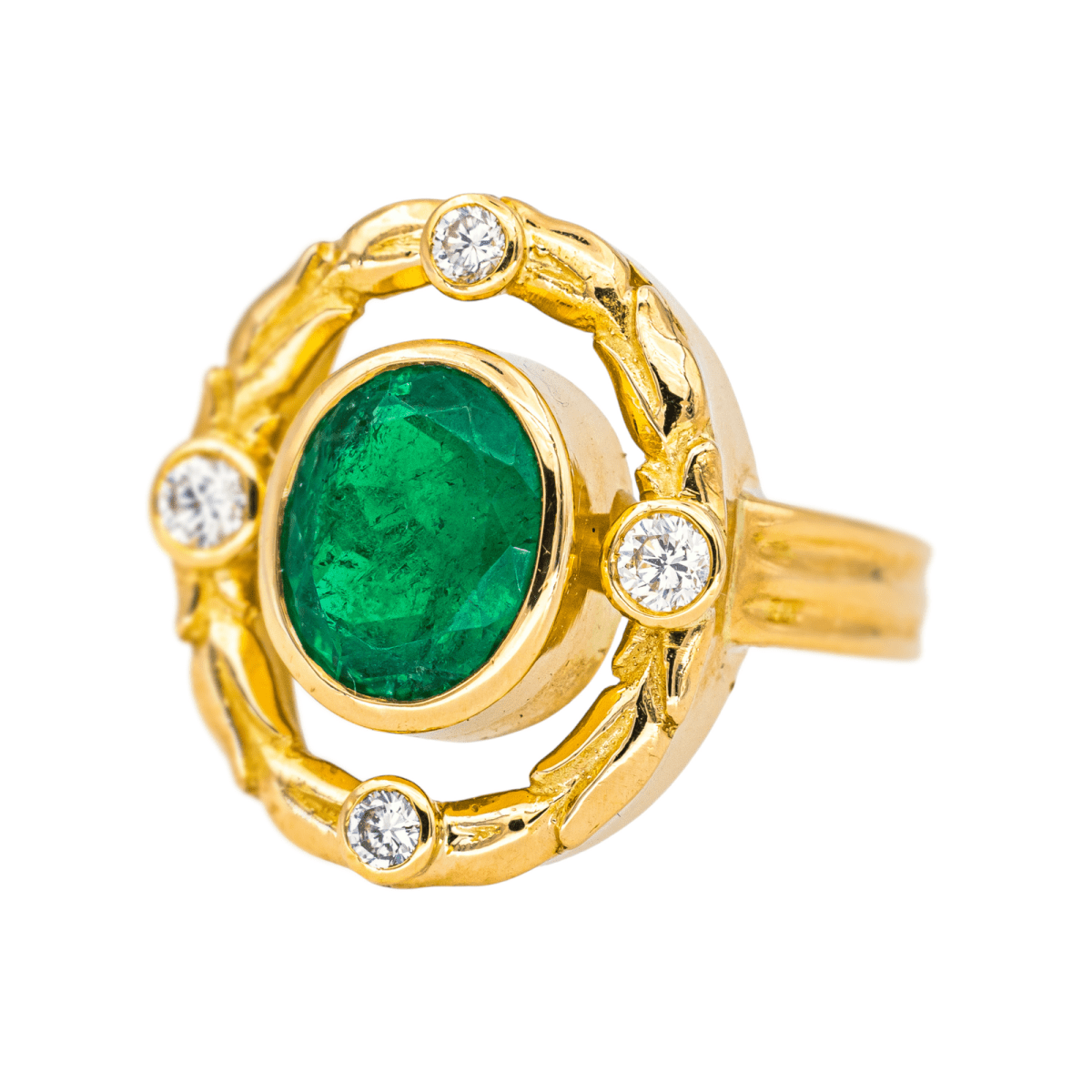 Bague Cocktail en or jaune, émeraude et diamants - Castafiore