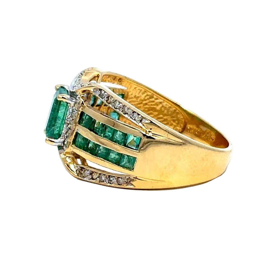 Bague Cocktail en or jaune, émeraudes et diamants - Castafiore