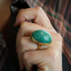Bague Cocktail en or jaune et amazonite - Castafiore