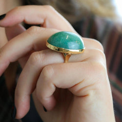 Bague Cocktail en or jaune et amazonite - Castafiore