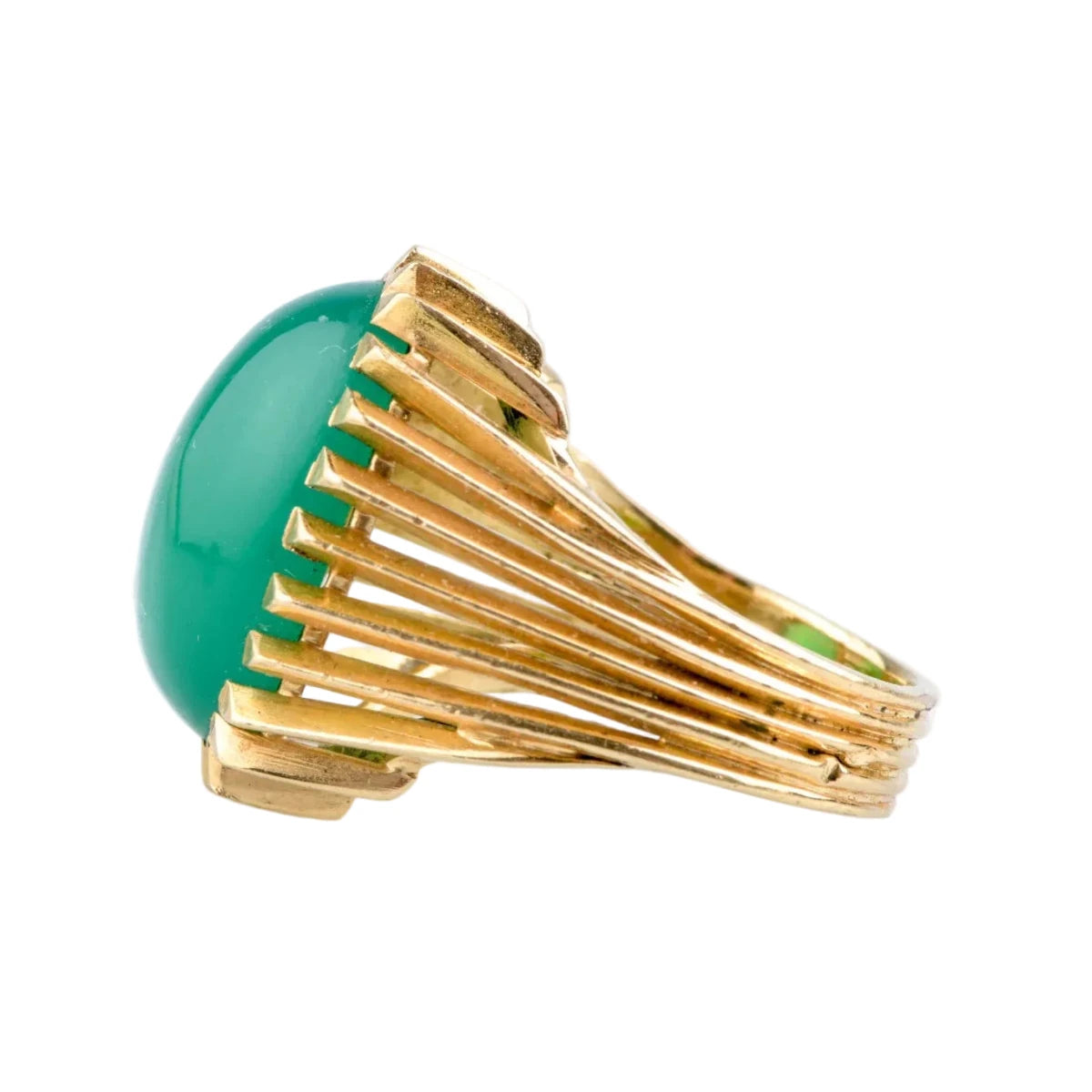 Bague Cocktail en or jaune et chrysoprase - Castafiore