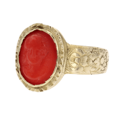 Bague Cocktail en or jaune et corail - Castafiore