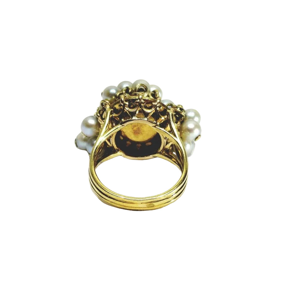 Bague Cocktail en or jaune et perles - Castafiore