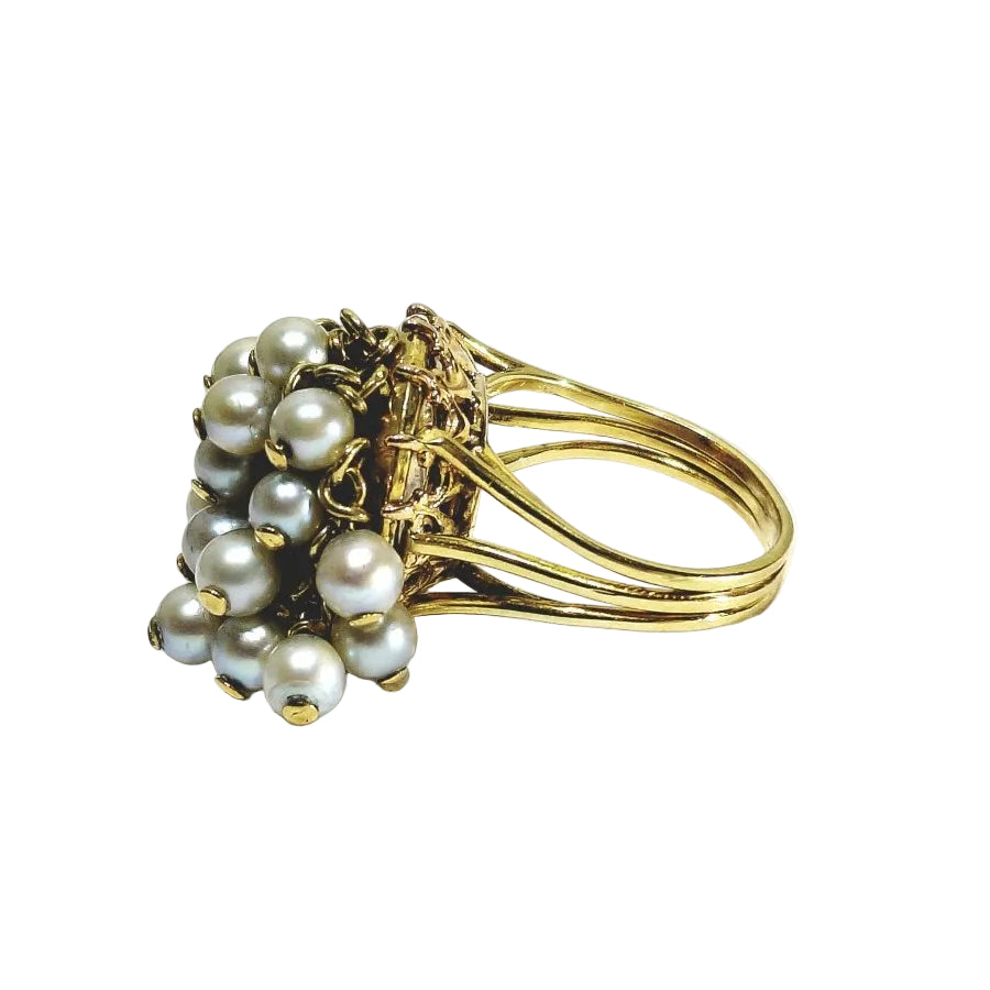Bague Cocktail en or jaune et perles - Castafiore