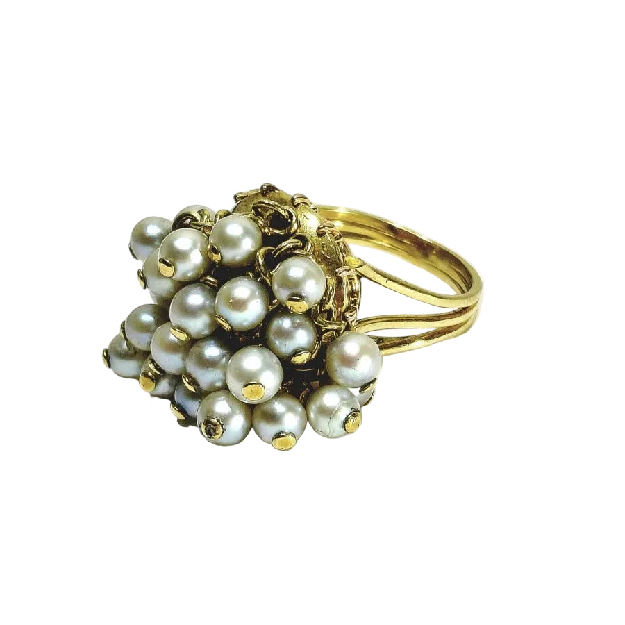 Bague Cocktail en or jaune et perles - Castafiore