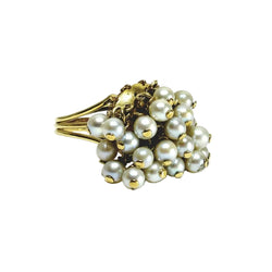 Bague Cocktail en or jaune et perles - Castafiore