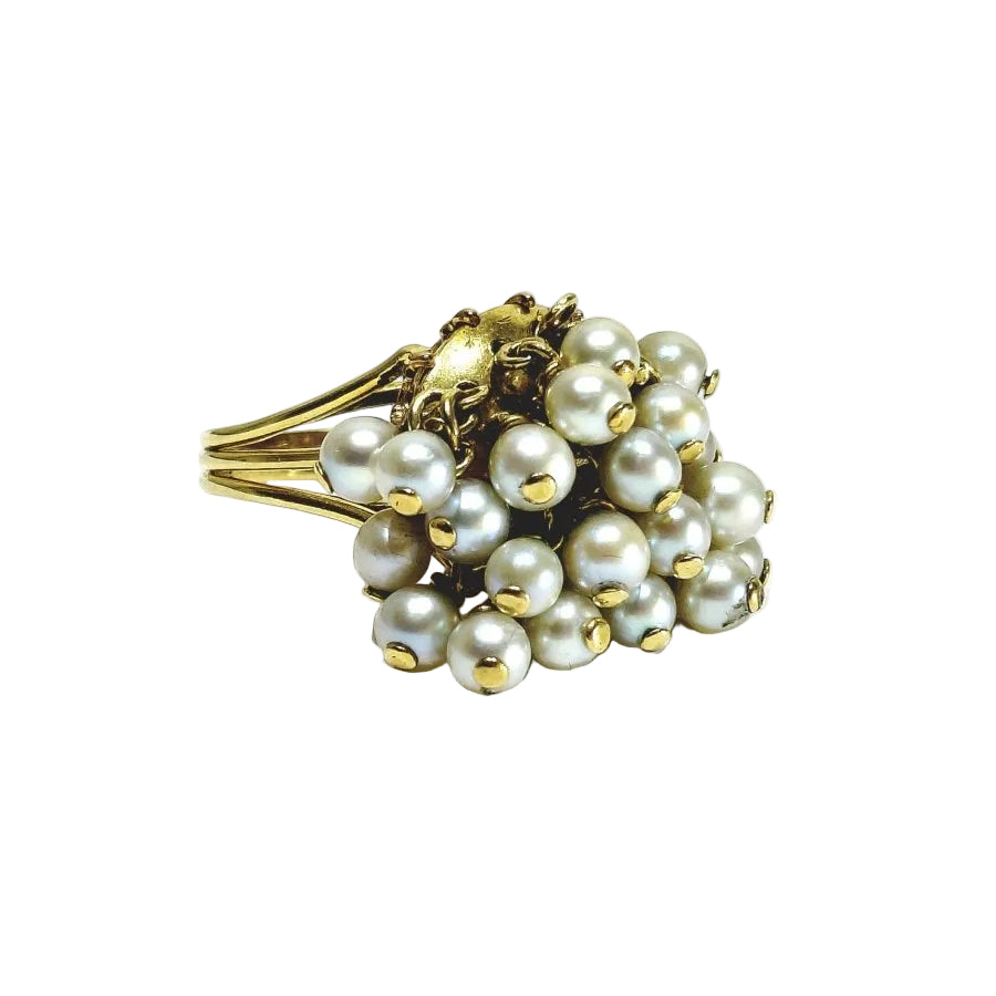 Bague Cocktail en or jaune et perles - Castafiore