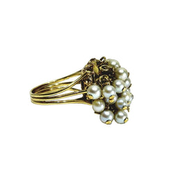 Bague Cocktail en or jaune et perles - Castafiore