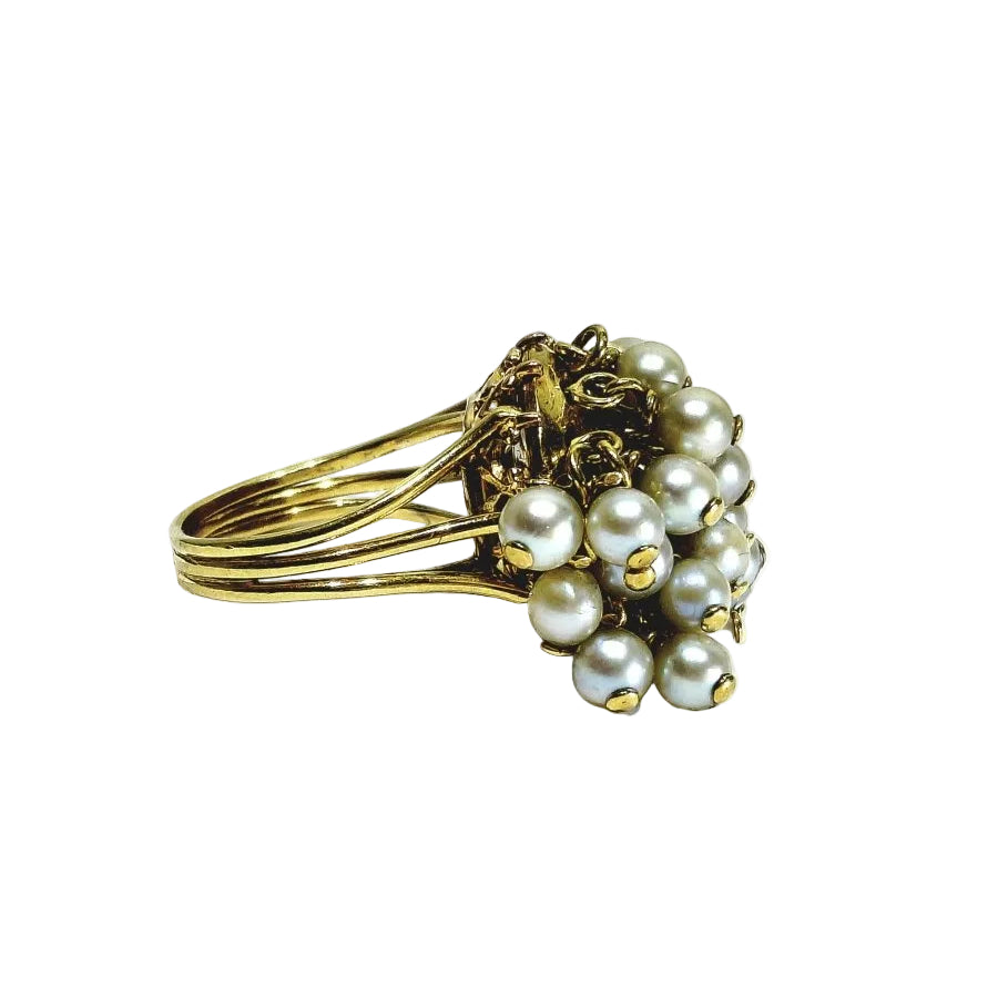 Bague Cocktail en or jaune et perles - Castafiore
