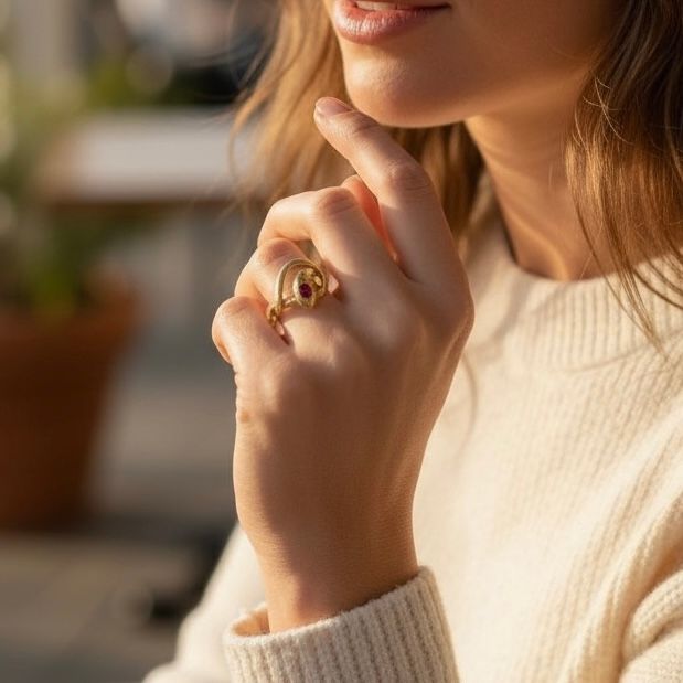 Bague Cocktail en or jaune et rubis - Castafiore