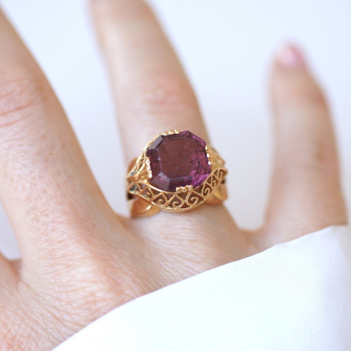 Bague Cocktail en or jaune et tourmaline rose - Castafiore